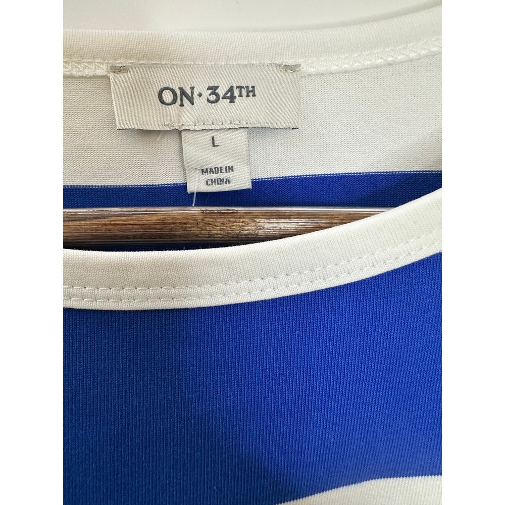 NEW On 34th Ringer Trim Sleeveless Knit Midi Dress Cobalt Blue Wht Stripe Large - Picture 11 of 15